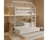 Produktbild von Rtopsu Etagenbett Kinderbett 140x200 Cm Für 2-5 Kinder, Hochbett Mit Treppe Und Ausziehbares Rollbett, Bett Mit Rausfallschutz Und Stauraum Lagerregal, Holzbett Mit Lattenrost, Weiß, Ohne Matratze