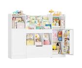 FOREHILL Opbergmeubel voor kinderen met opbergbank voor kinderen met 4 niveaus, boekenkast voor kinderen, 3 laden met wielen, voor speelkamer en kinderkamer, roze, 140 x