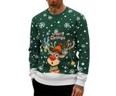 Weihnachtspullover Herren – Rundhals-Strickpullover Mit Rentier- & Schneeflocken-Motiv