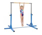 Gymnastiekstang, staal, uittrekbare stang voor buiten, kinderen, inklapbaar, 100 kg, laadvermogen, horizontale bar, gymnastiekleuning, kinderen met antislipkussens, knop voor hoogteverstelling (roze