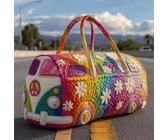 Hippie Van Quilted Duffle Bag – Retro Wochenendtasche Für Damen, Gesteppt, Aus Polyester, Zusammenfaltbar – Ideal Für Kurztrips, Sport, Alltag Und Urlaub