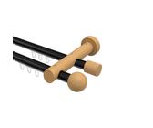 HTZON Gardinenstangen Aus Holz, 168 Bis 305 Cm, 2,5 Cm, Verstellbare Lange Gardinenstange, Netz, Holzfenster, Rustikal, Robuste Gardinenstangen, Braune Holzmaserung, Dekorative Gardinenstangen