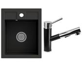 LINDBERGH Granitspüle COL44 Schwarz Mit Armatur 1-Galo – Inkl. Siphon & Drehexcenter, Made In Germany