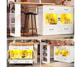 NNJN Ausziehbarer Bartisch Mit Stauraum(135-203×39×92.8cm), 360° Drehbare Essbar, Geeignet Für Schlafzimmer, Wohnzimmer, Esszimmer, Teleskopischer Bartisch Mit LED, Hochtisch Kücheninsel (Schwarz
