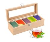 Teebox Mit 12 Fächern & Glasdeckel - Aufbewahrung Für Teebeutel, Zucker, Kaffeekapseln, Aus Holz