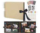 AIOR Album Photo Cuir Scrapbooking 60 Pages Noires - Traditionnel, Cadeau Mariage Anniversaire Couple, Format 28x21 Cm