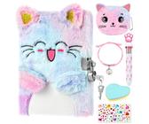 Journal Intime A5 Avec Cadenas – Couverture Peluche Chat, Stylo Pompon, 10 Stickers Et Trousse