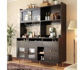 Buffet de cuisine vitré 120 CM DETROIT meuble vaisselier 6 portes design industriel + tiroir - Gamm vert