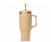 Mug Isotherme 1,2L La Pause Café De Magali - Gourde Avec Paille, Anse, Double Paroi - Beige - Idée Cadeau Personnalisée