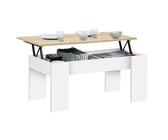 Table basse rectangulaire plateau relevable ALICIA bois et pied blanc