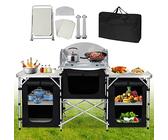 Meuble de camping - TECTAKE -Cuisine de camping pliable avec sac de transport 172 x 52 x 104 cm - Gris - Sport