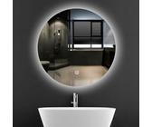 Armadio Da Bagno Con Specchio Rotondo LED - 40x40x17.5cm, Bianco, Con Ripiani E Luci Integrate