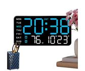 Orologio Da Parete Digitale LED A Specchio Nero 23x7x3,5 Cm - Con Data, Temperatura, 3 Livelli Luminosità, Batteria AAA