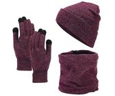 LAUSONS Set Guanti Sciarpa Cappello Uoo e Donna, Cappelli Invernali Guanti Touch Screen e