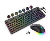seenda Tastiera e mouse wireless illuminati, ricaricabile USB e tipo C, tastiera wireless con