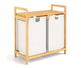 Cesto Portabiancheria In Bambù Con 2 Scomparti Estraibili - 64x33x73cm, Grigio, Salvaspazio Per Bagno - Foto 10