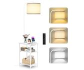 Lampada da terra con tavolino in metallo con finitura in pelle e rovere Seda Fabrilamp