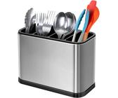 Scolapiatti Per Posate In Acciaio Inox 304 Per Lavello Da Cucina - Organizer Da Banco Con Scarico, Argento (15x7,5x10 Cm)