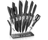 Richardson Sheffield Ceppo Portacoltelli Con 5 Coltelli Da Cucina, Nero Fuoco Silver, Lame In Acciaio Al Carbonio
