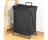 Cesto Pieghevole Per Biancheria In Plastica – 42 Litri, Nero, Design Intrecciato Con Maniglie (34x31,5x44 Cm)